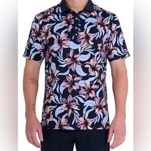 Bad Birdie Navy Floral Polo with Pink and Light Blue Flowers